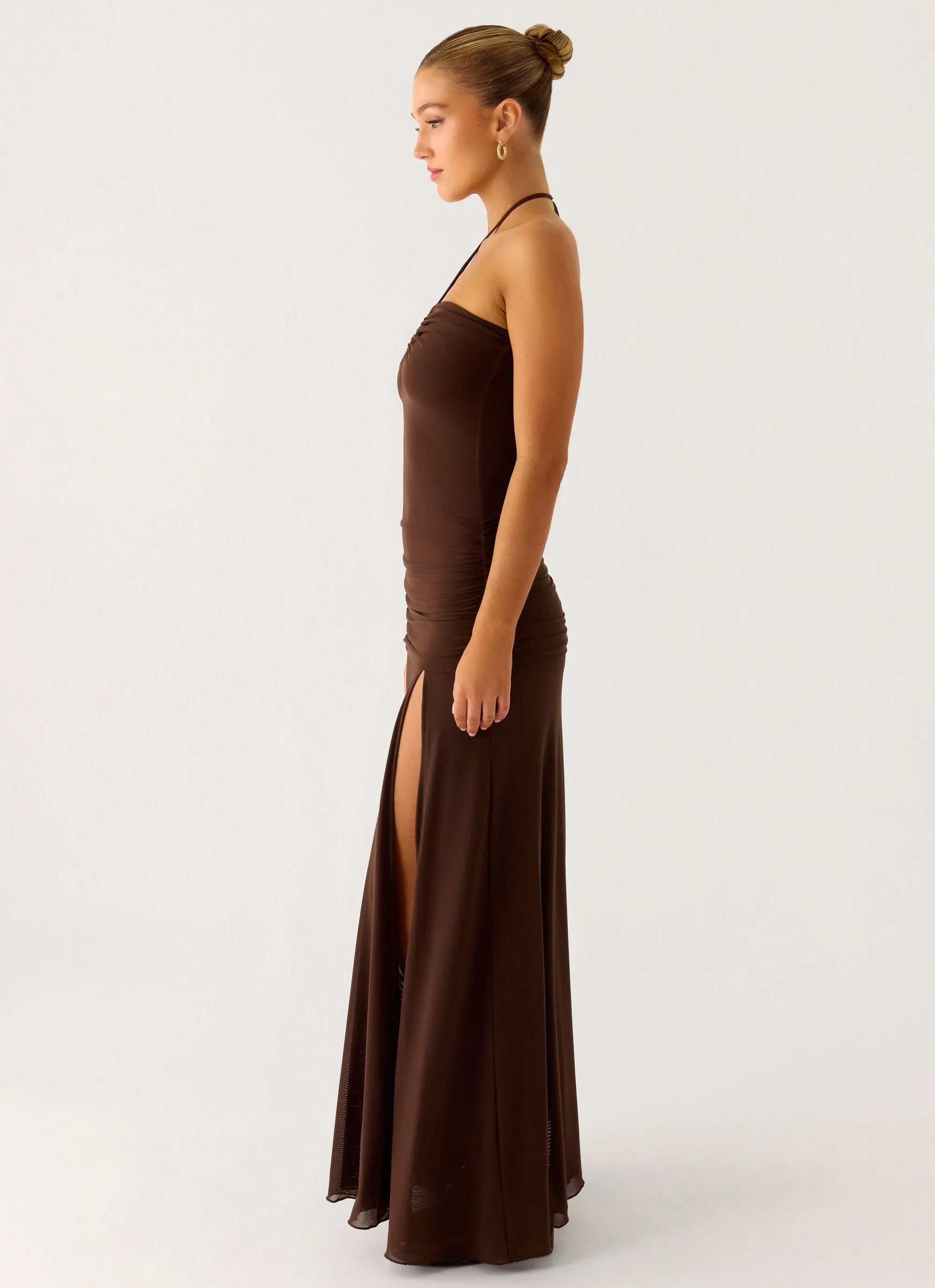 Callie Ruched Maxi Dress Chocolate