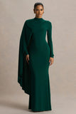 Always Bottle Green High Neck Maxi Dress With Cape Sleeve Detail