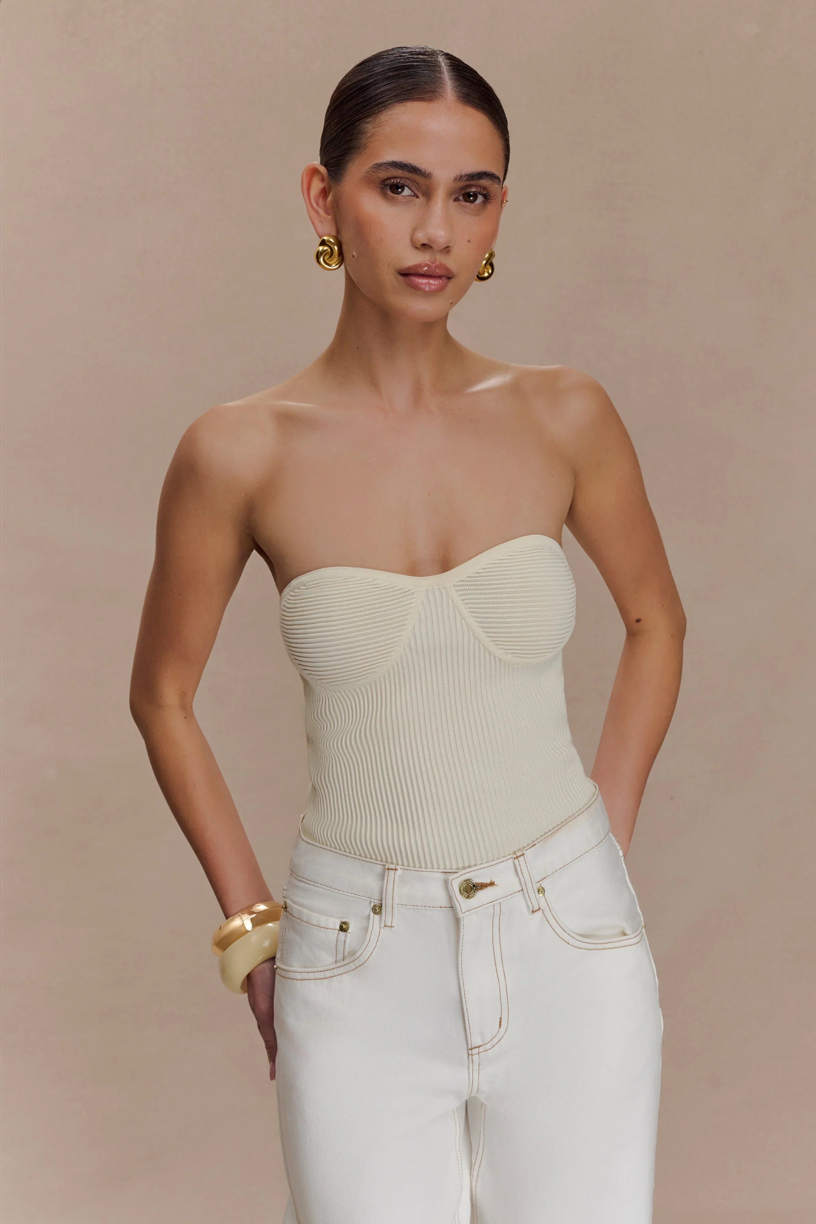 Elodie Strapless Cupped Knit Top Ivory