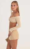 Velvet Off The Shoulder Top in Nude