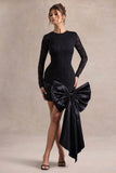 Evry Black Lace Long Sleeve Mini Dress With Oversized Satin Bow