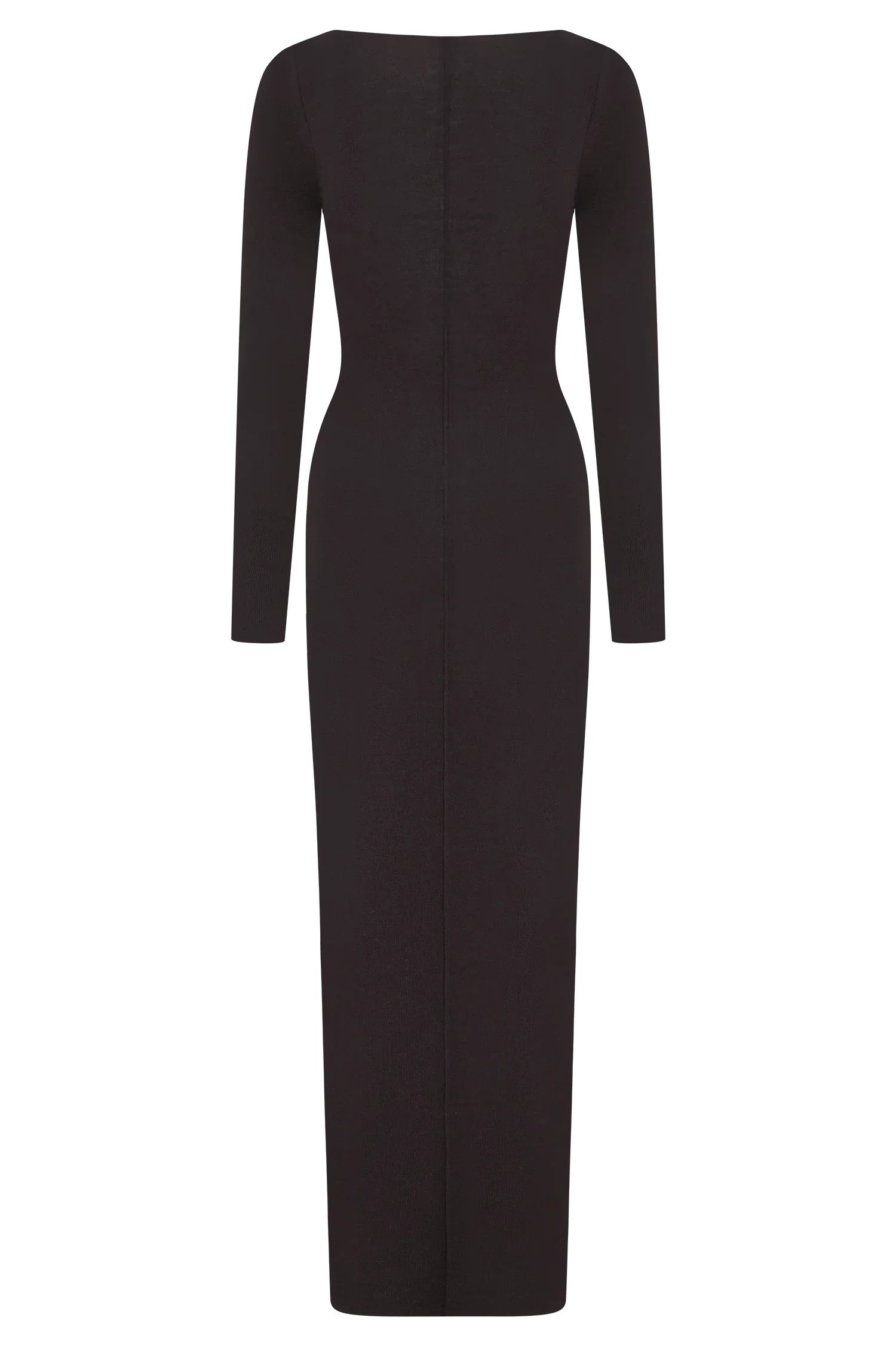 Cleona Merino Wool Ribbed Long Sleeve Maxi Dress Deep Chocolate