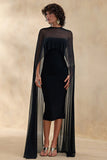 Filippa Black Crew Neck Midi Dress With Sheer Cape Sleeves