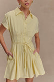 Aysha Buttoned Linen Mini Dress Lemon