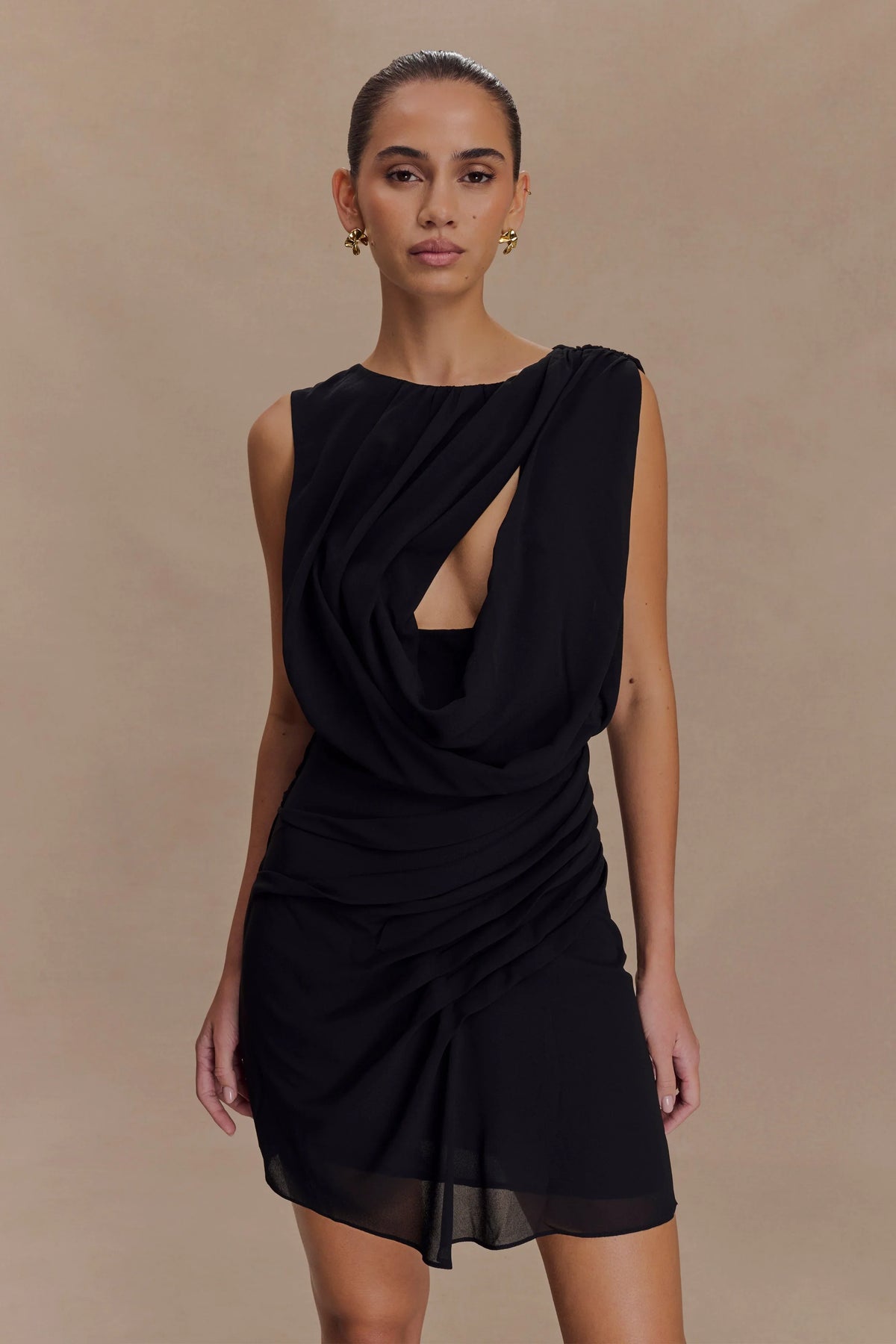 Oria Chiffon Mini Dress Black