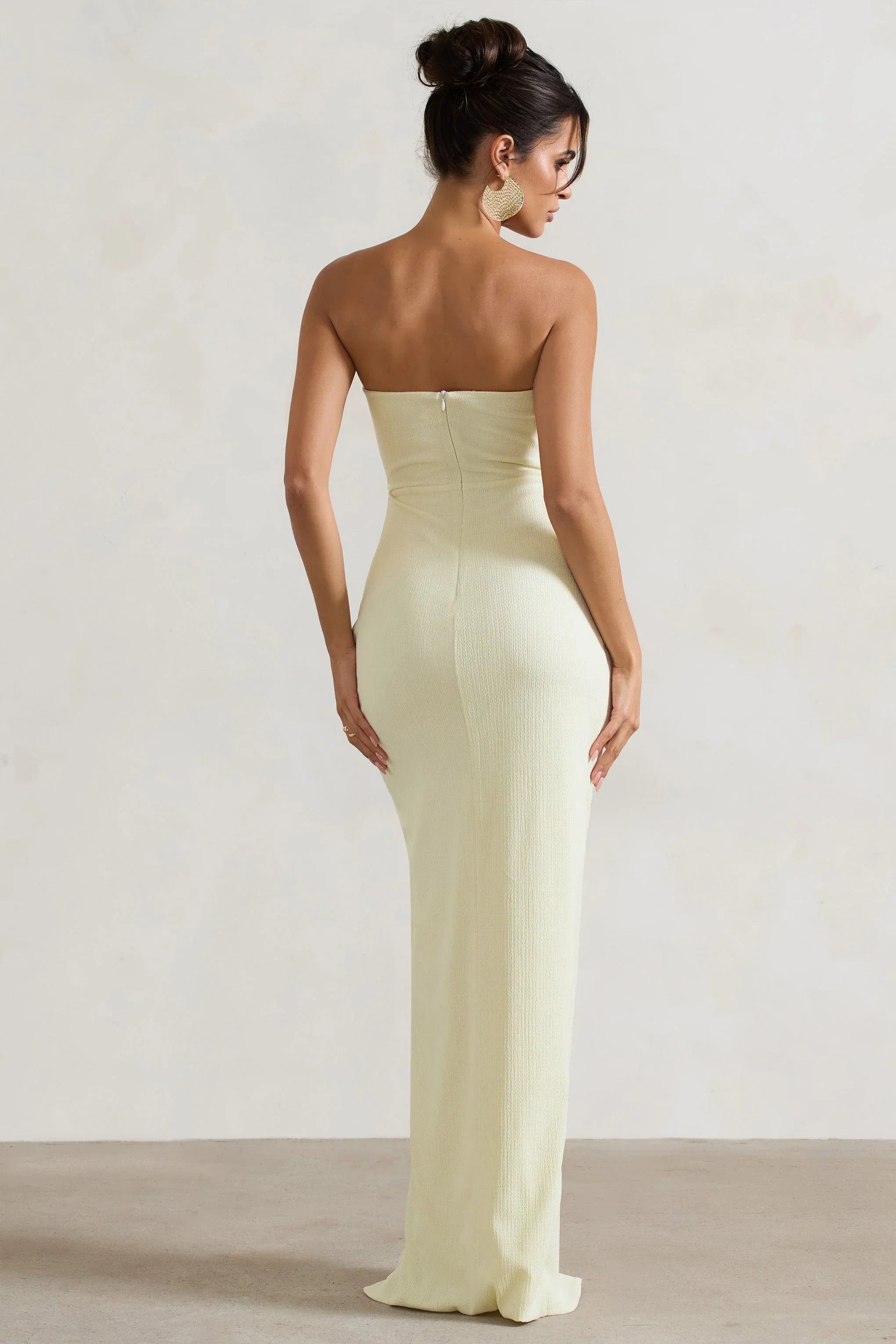 Cancun Ecru Crinkle Strapless Cut Out Maxi Dress With Twist