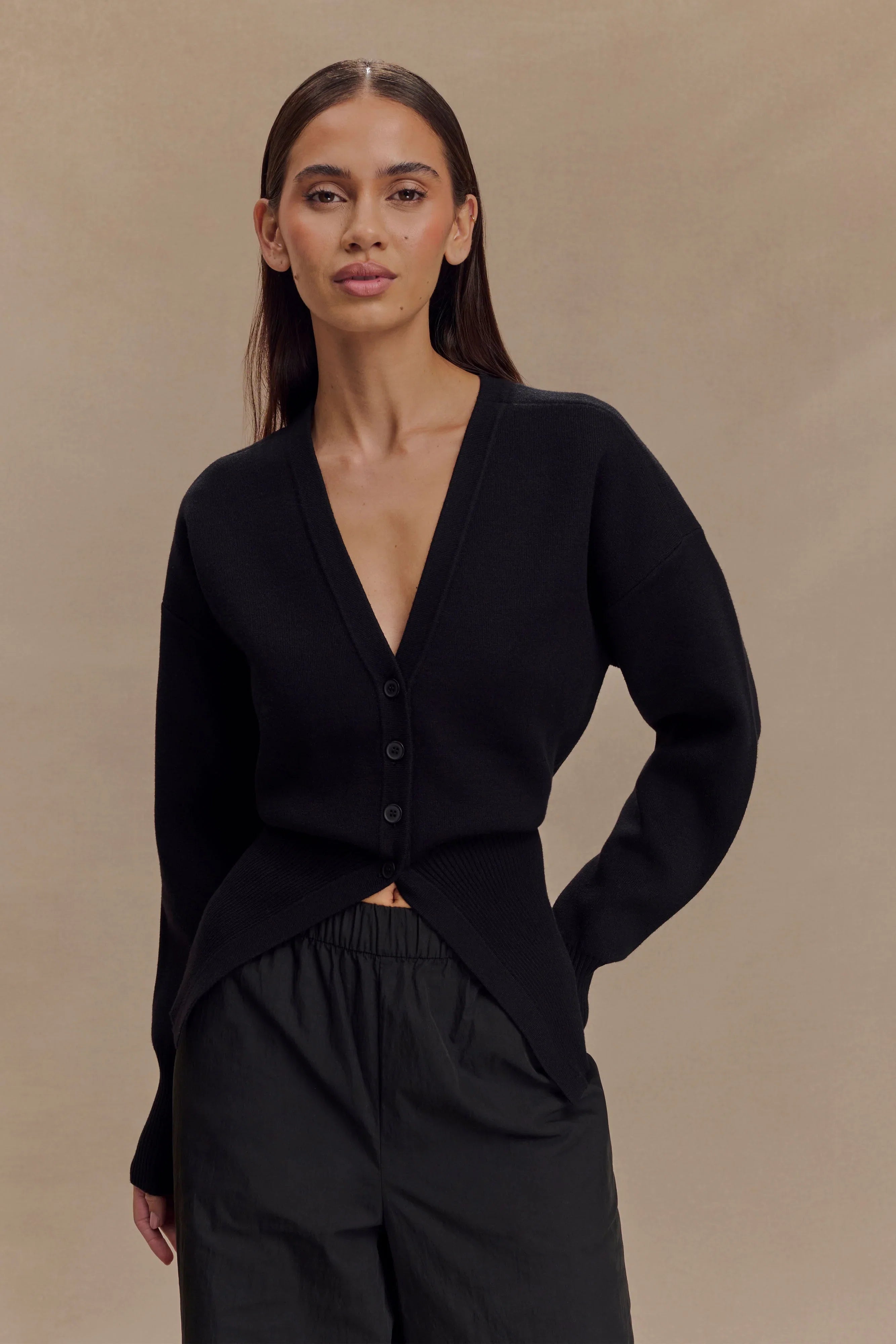 Alexia Buttoned Oversized Cardigan Black