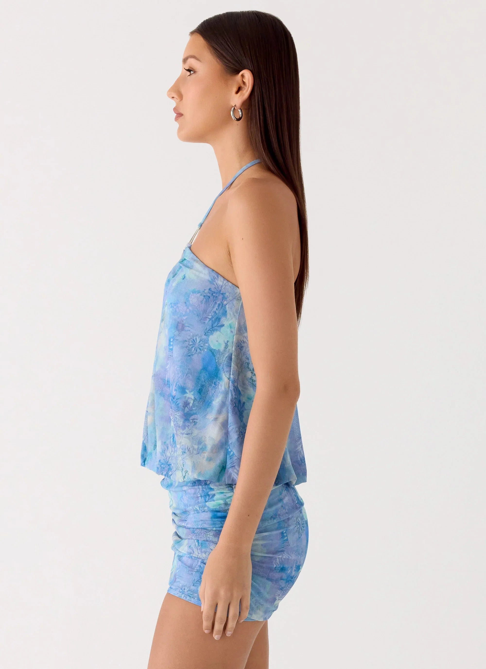 Jisoo Halter Mini Dress Aqua Paisley