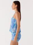 Jisoo Halter Mini Dress Aqua Paisley