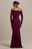 Living High Burgundy Halter Neck Maxi Dress With Long Sleeves