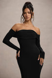 Amaia Black Bardot Long Sleeve Maxi Dress