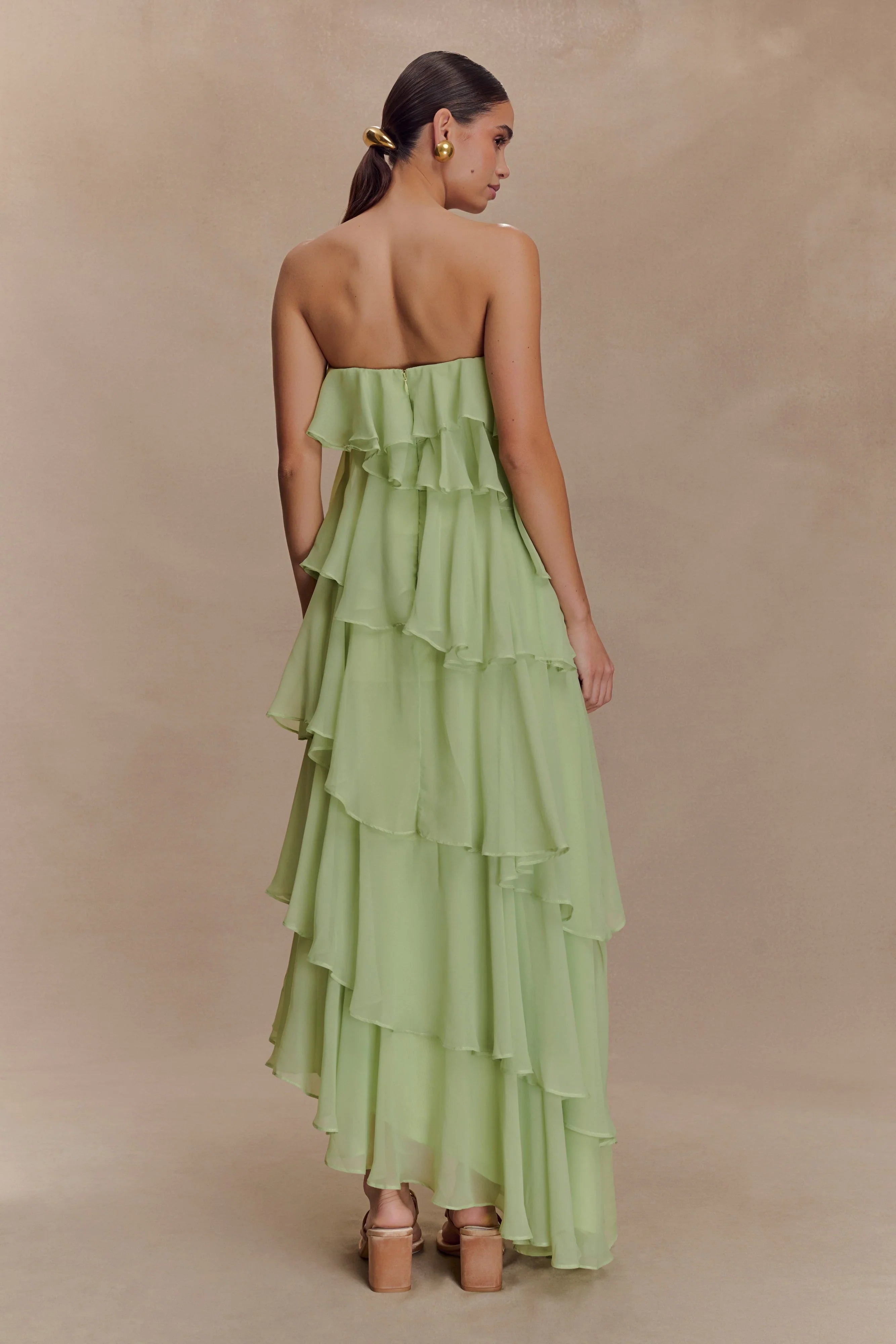 Alexa Ruffle Chiffon Maxi Dress Pastel Lime
