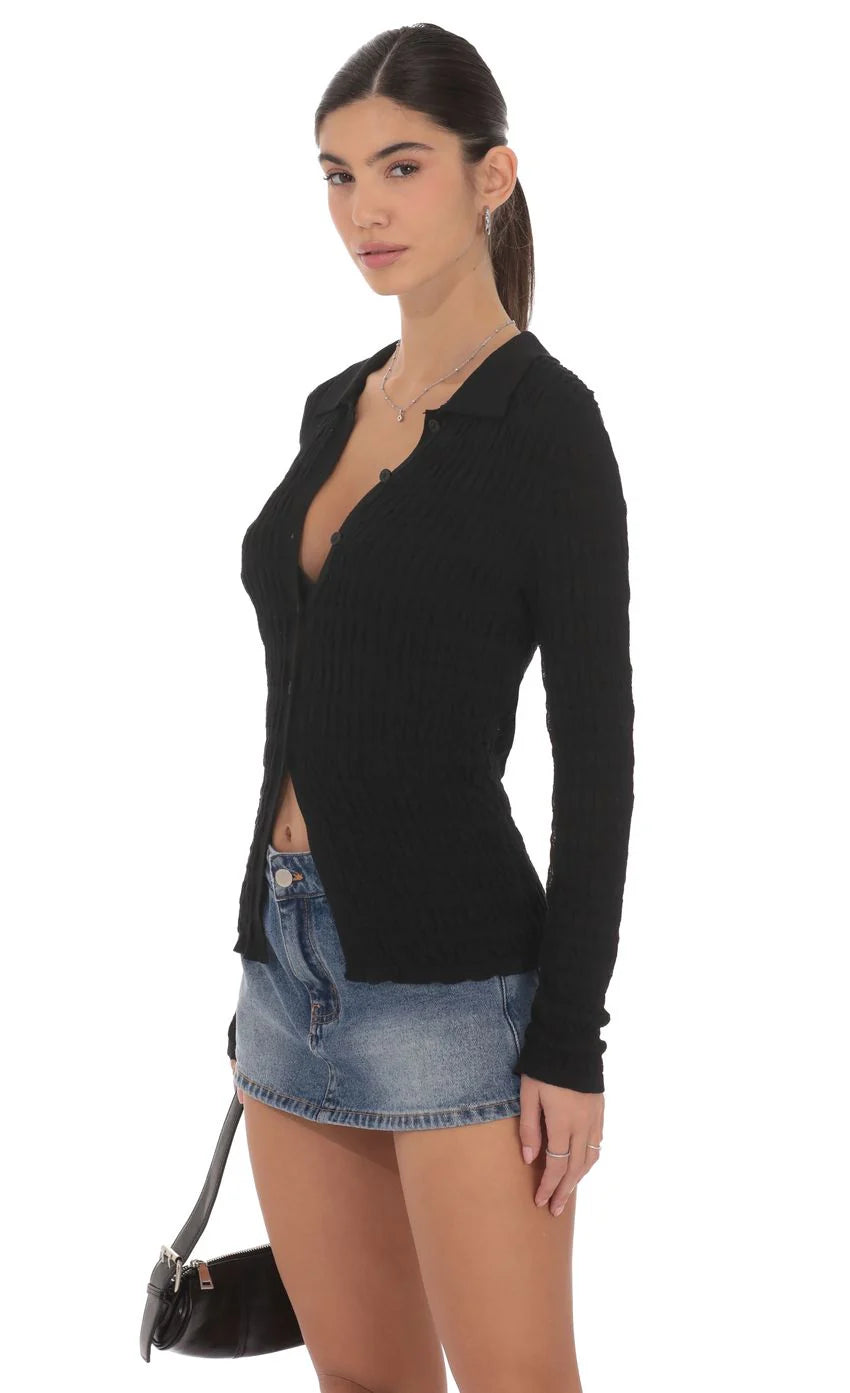 Textured Ribbed Top in Black
