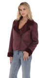 Fur Collar Suede Jacket in Purple