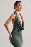 Raleigh Sage Green Cowl Neck Midi Dress