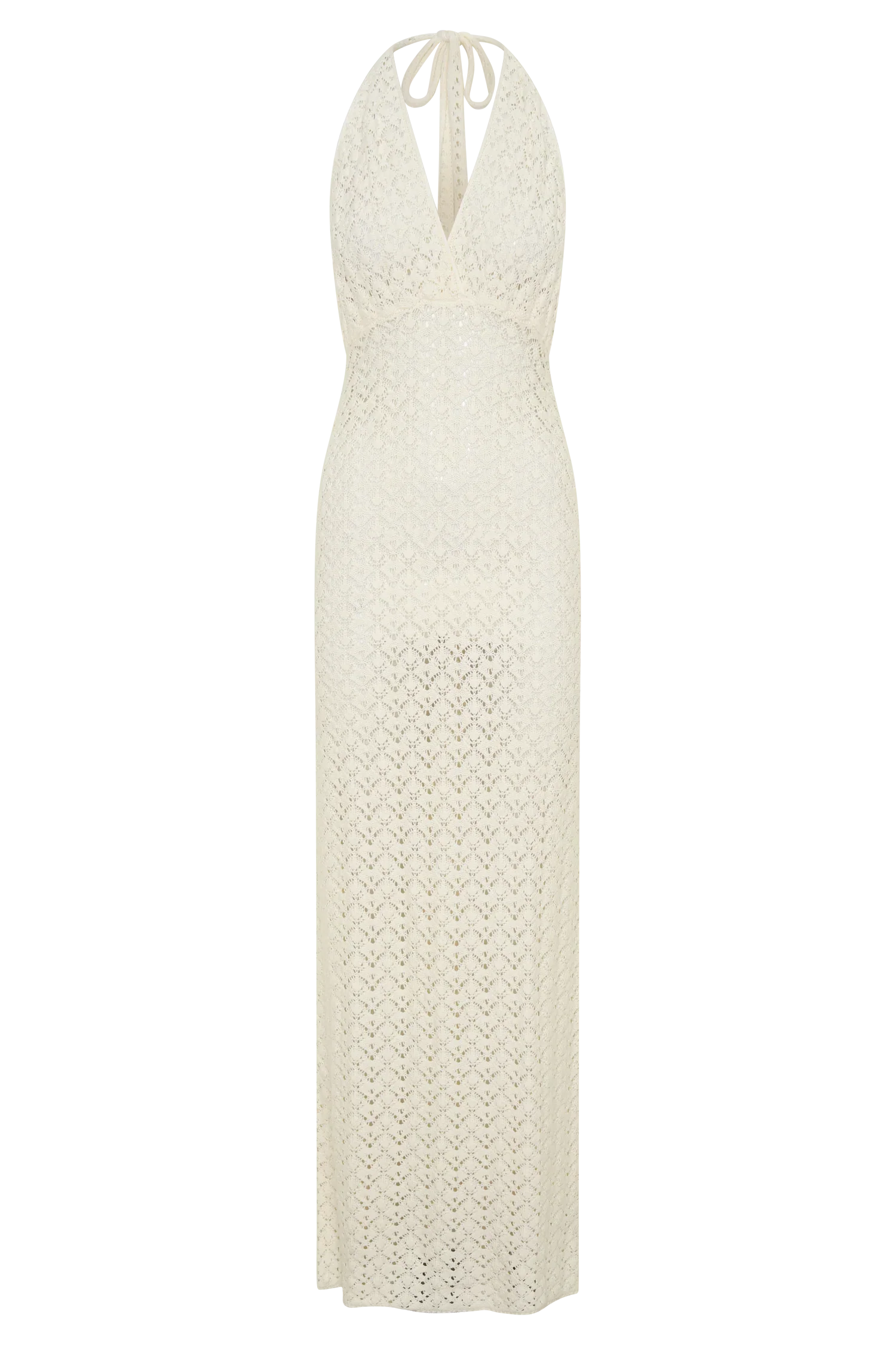 Deeliah Halterneck Crochet Maxi Dress Ivory
