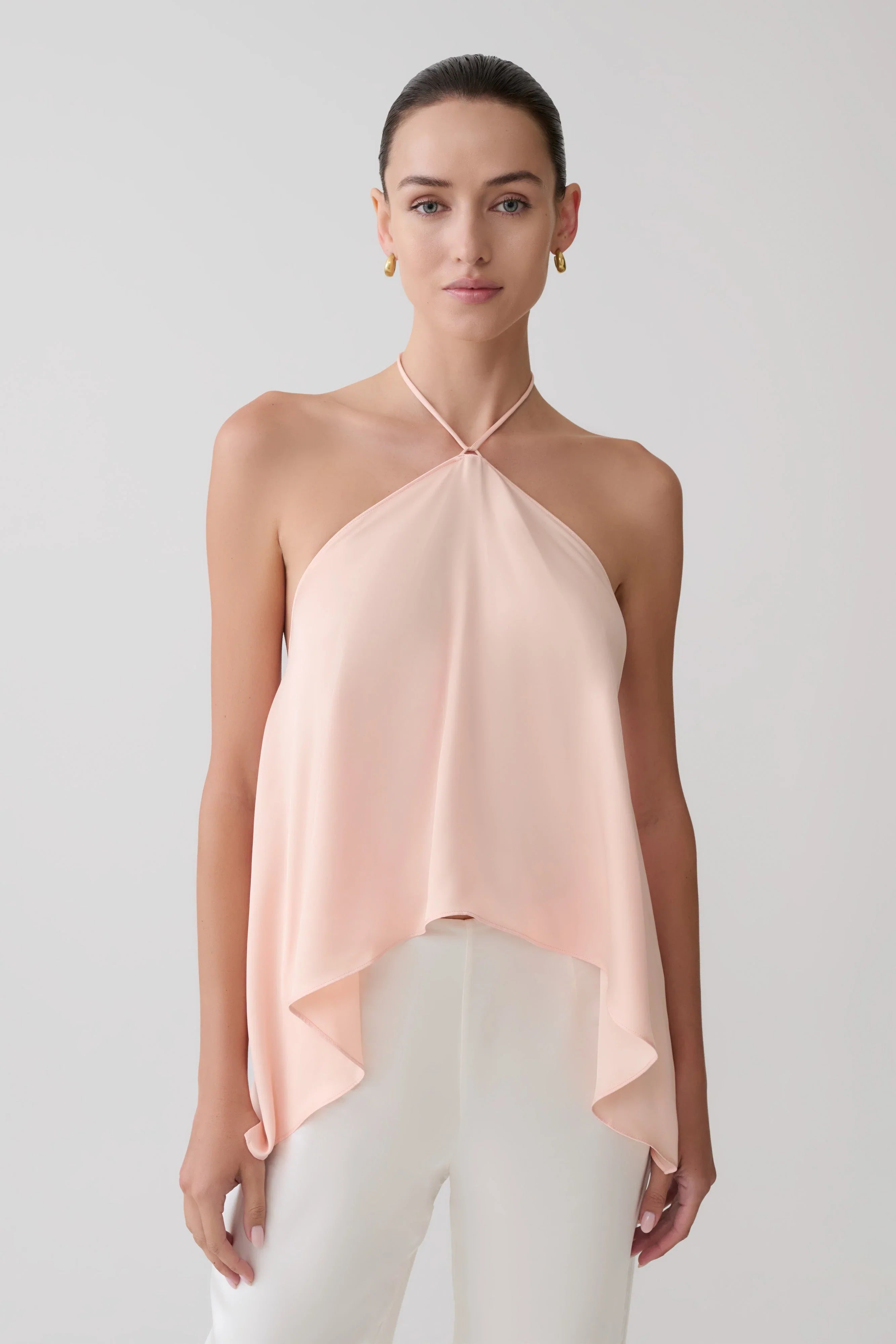 Adelaide Draped Satin Halter Top Peach