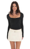 Belted Double Slit Skort in Ivory