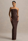 Lorela Brown Bodycon Bandeau Maxi Dress