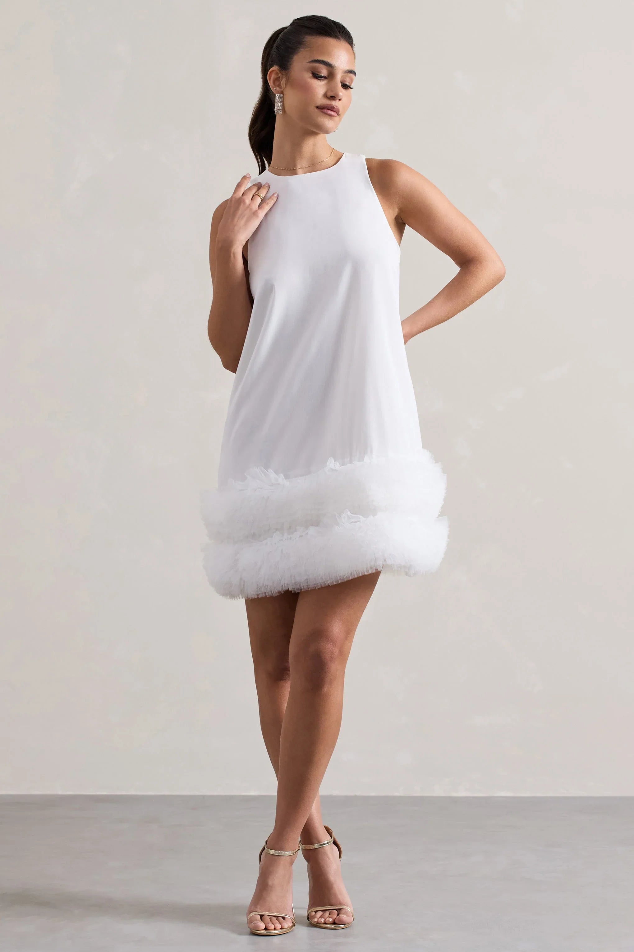 Raise A Glass White A Line Mini Dress With Tulle Hem