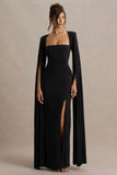 Claretta Black Square Neck Twisted Maxi Dress With Cape Sleeves