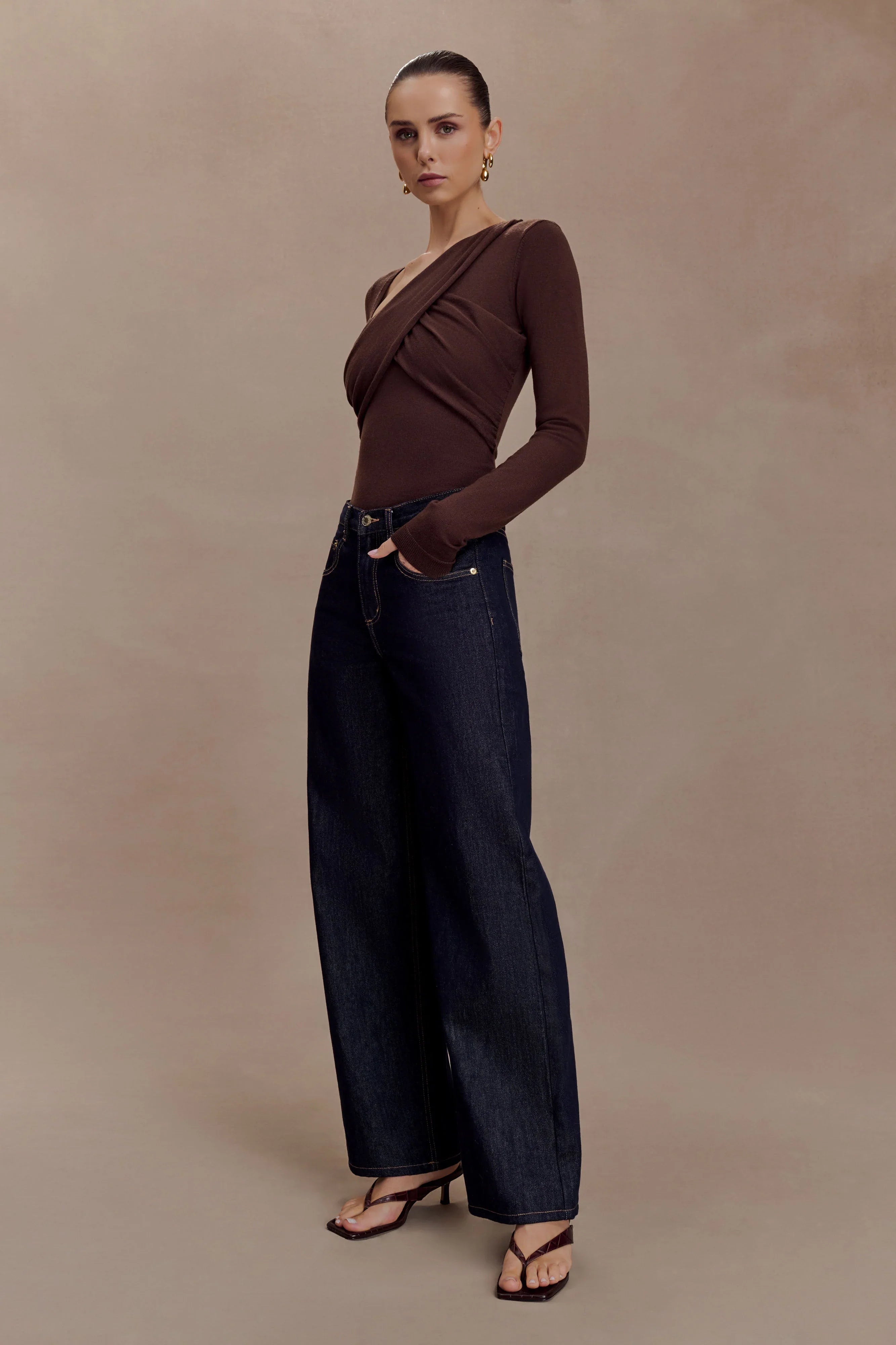 Kaylen Knit Long Sleeve Top Dark Chocolate