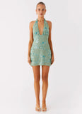 Monet Beaded Mini Dress Mint