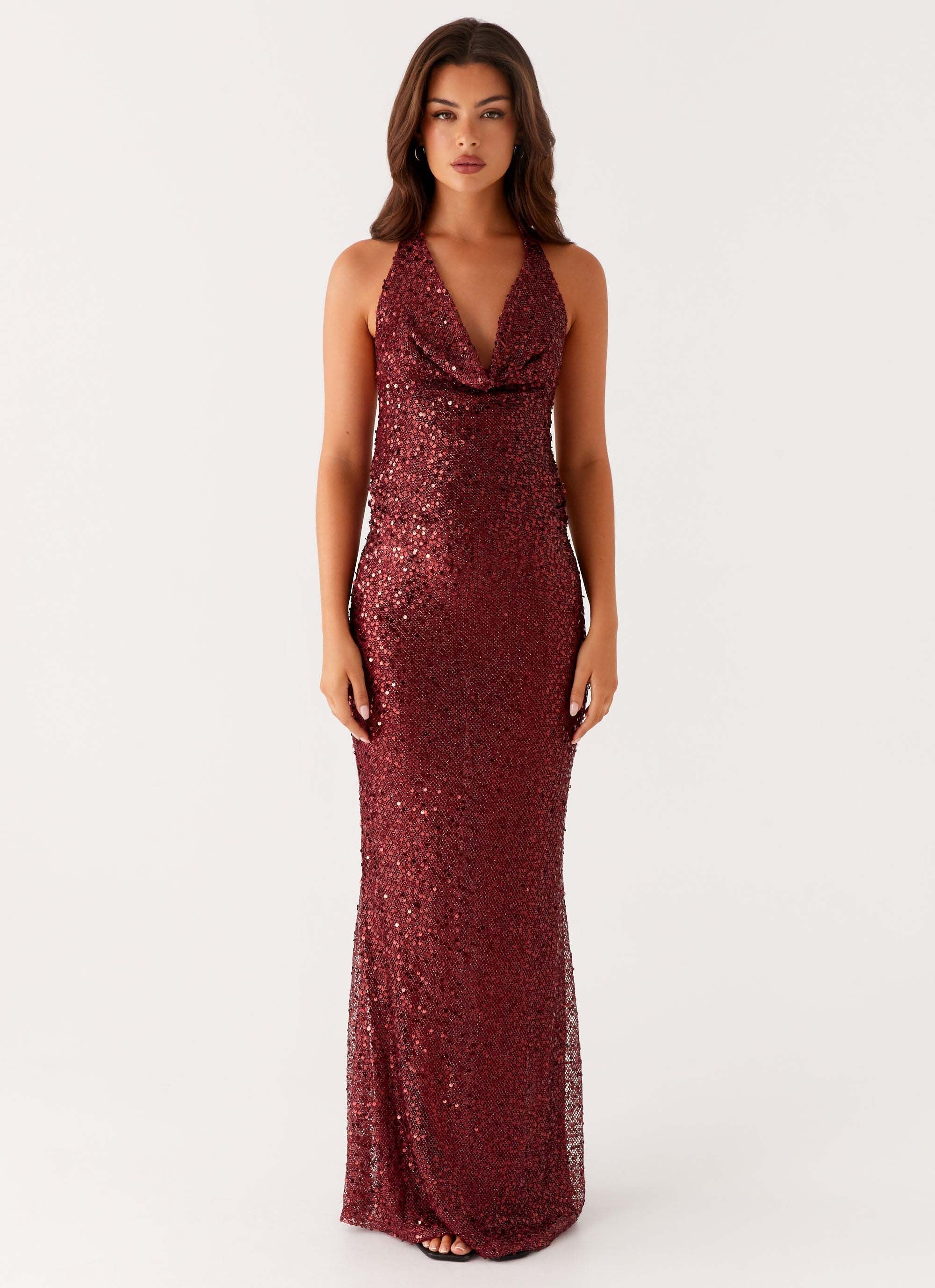 Treasured Sequin Maxi Dress Fuchsia