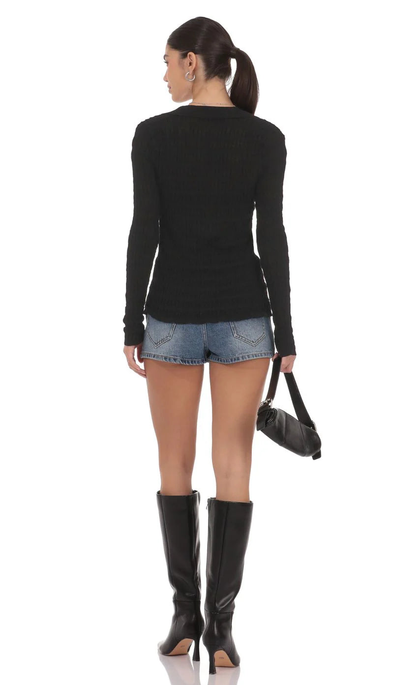 Textured Ribbed Top in Black