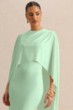 Luxalyn Green Round Neck Midi Dress With Cape Detail