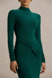 Alula Bottle Green High Neck Maxi Dress With Twist Detail