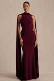 Cordy Burgundy High Neck Maxi Dress With Scarf Detail