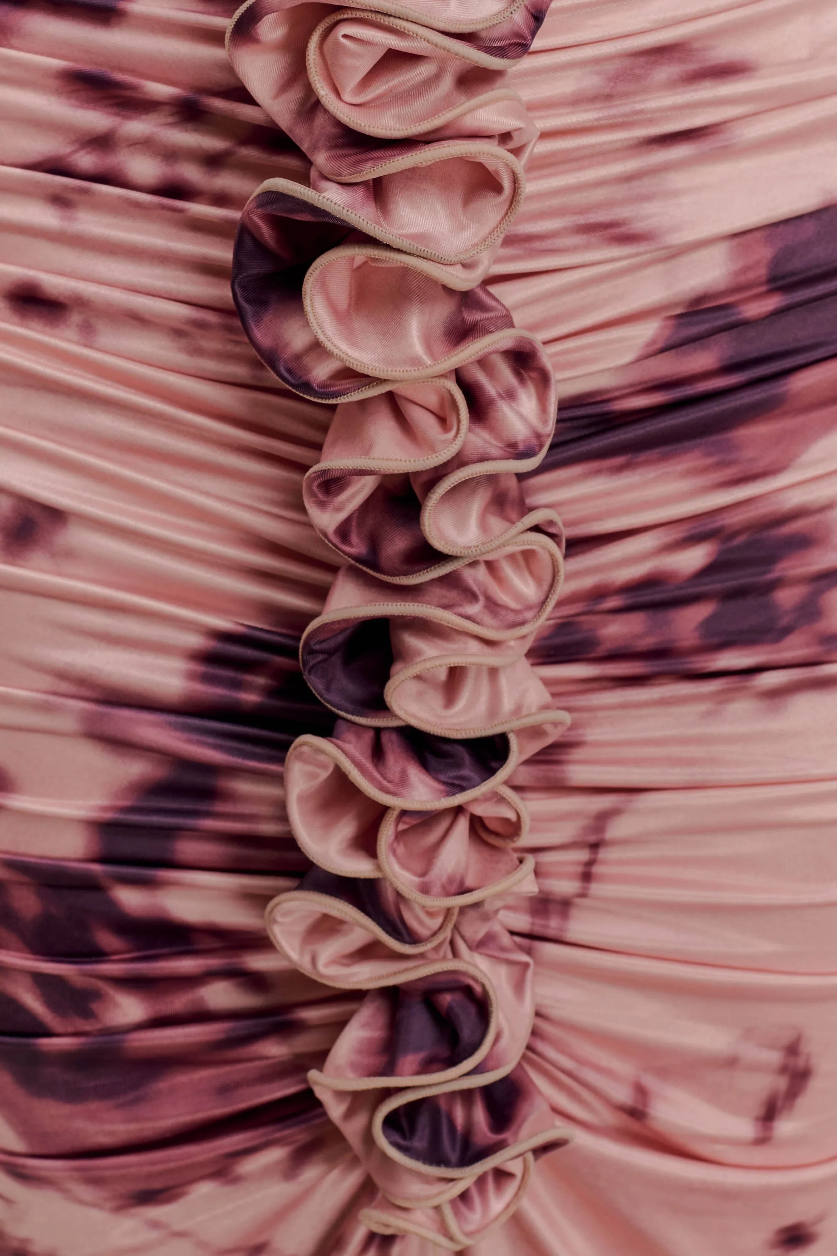 Alessandra Slinky Ruffle Maxi Dress Pink Blurred Floral Print