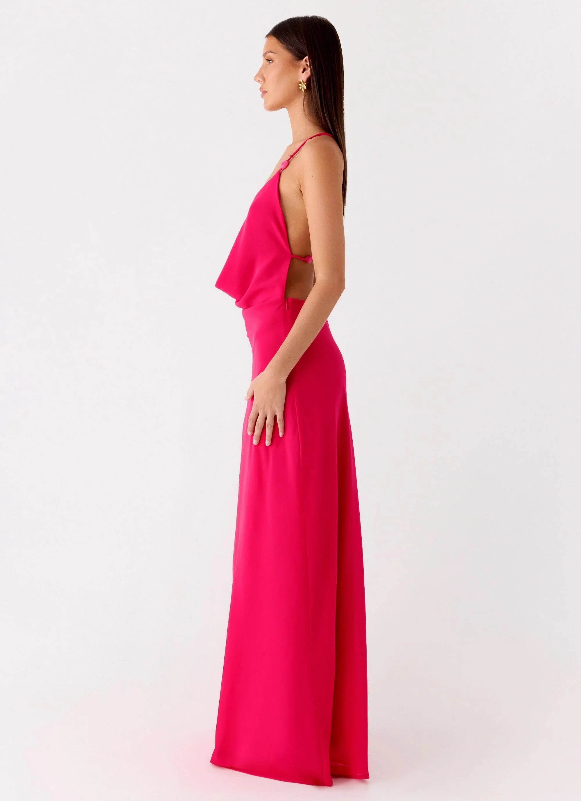 Tropic Muse Beaded Cowl Maxi Dress Fuchsia