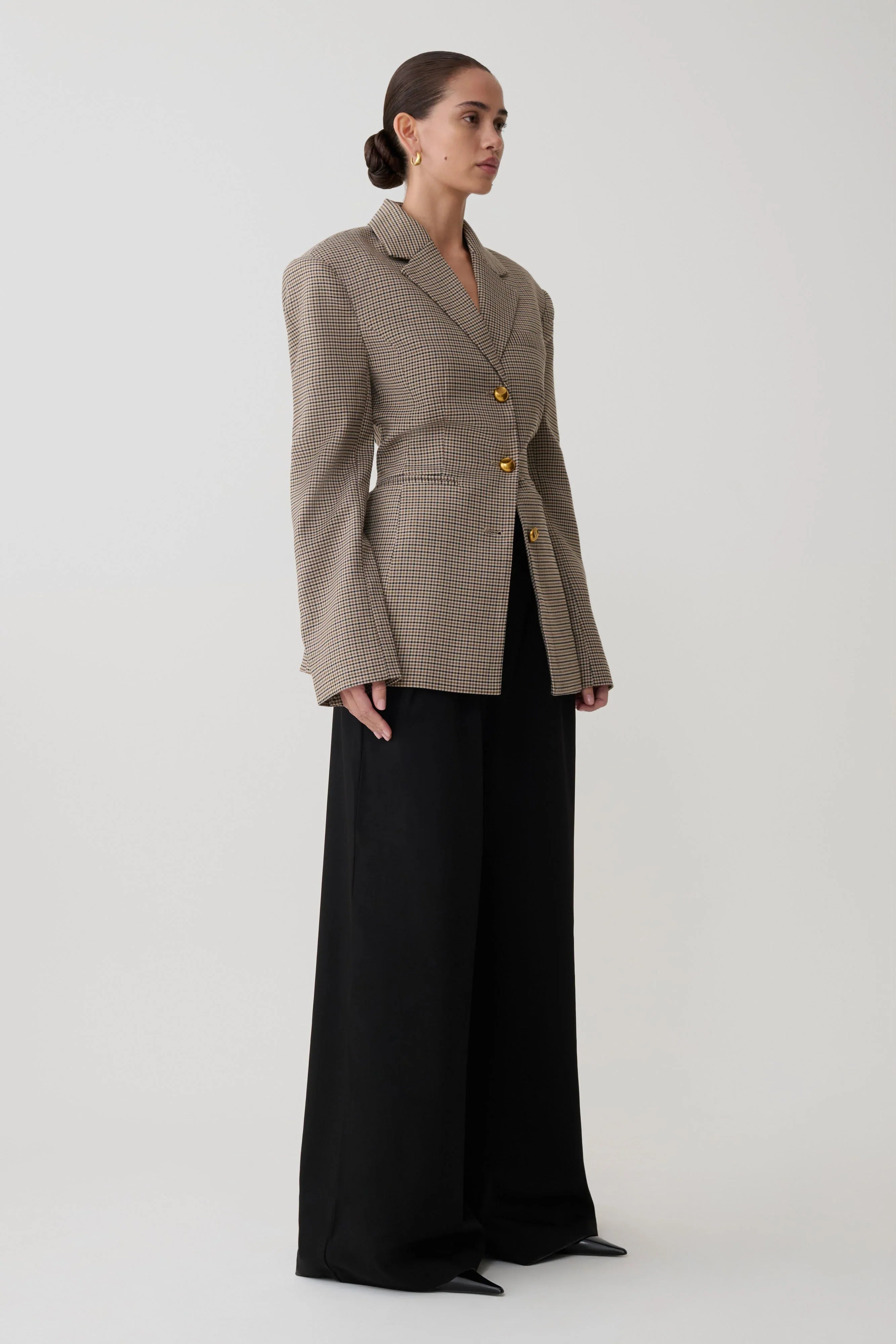 Mila Shaped Blazer Tan Check
