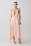 Cyra Plunge Satin Midi Dress Peach