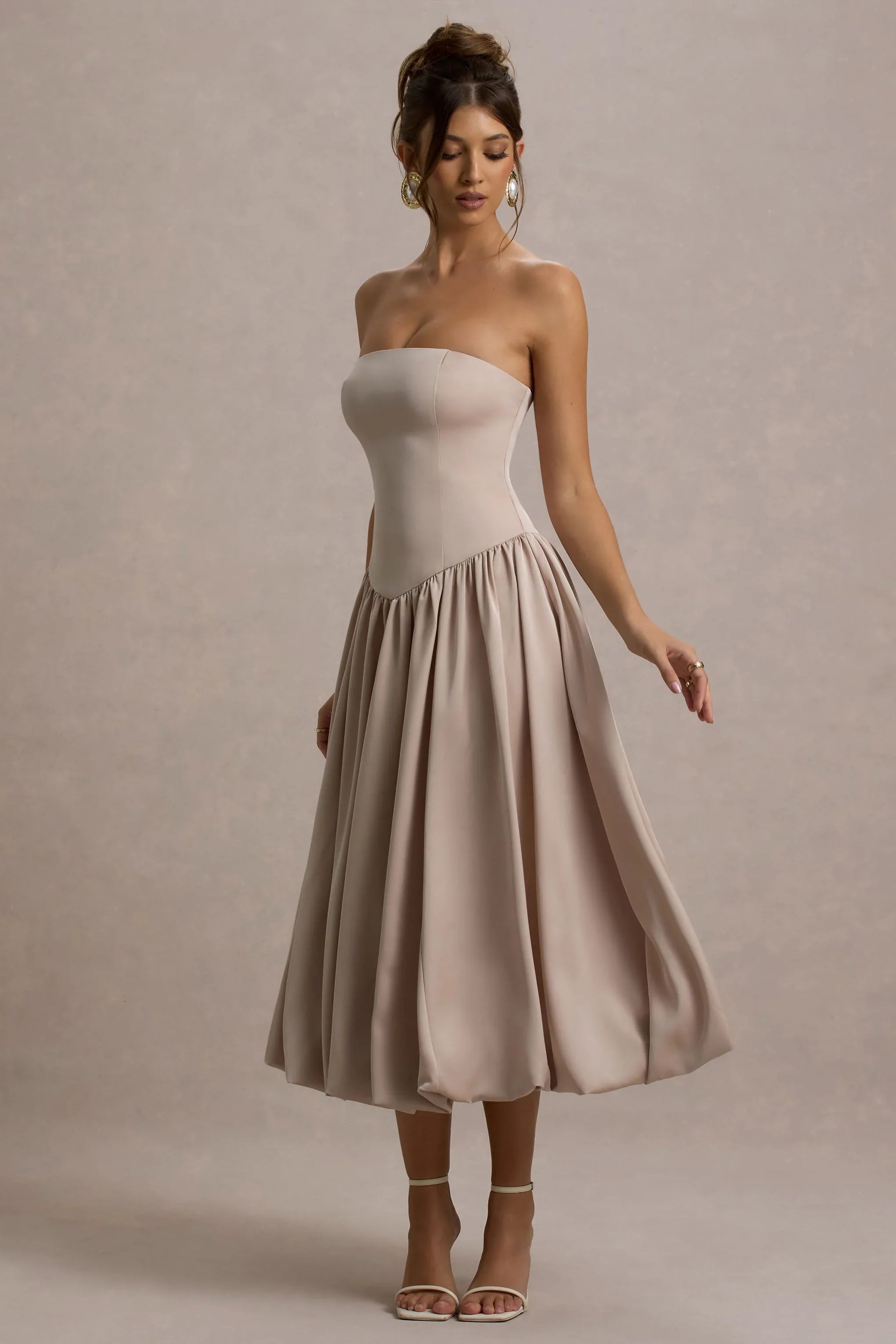 Keyton Champagne Satin Bandeau Midi Dress
