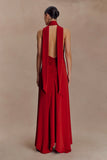 Juliet Slinky Maxi Dress With Scarf Ruby