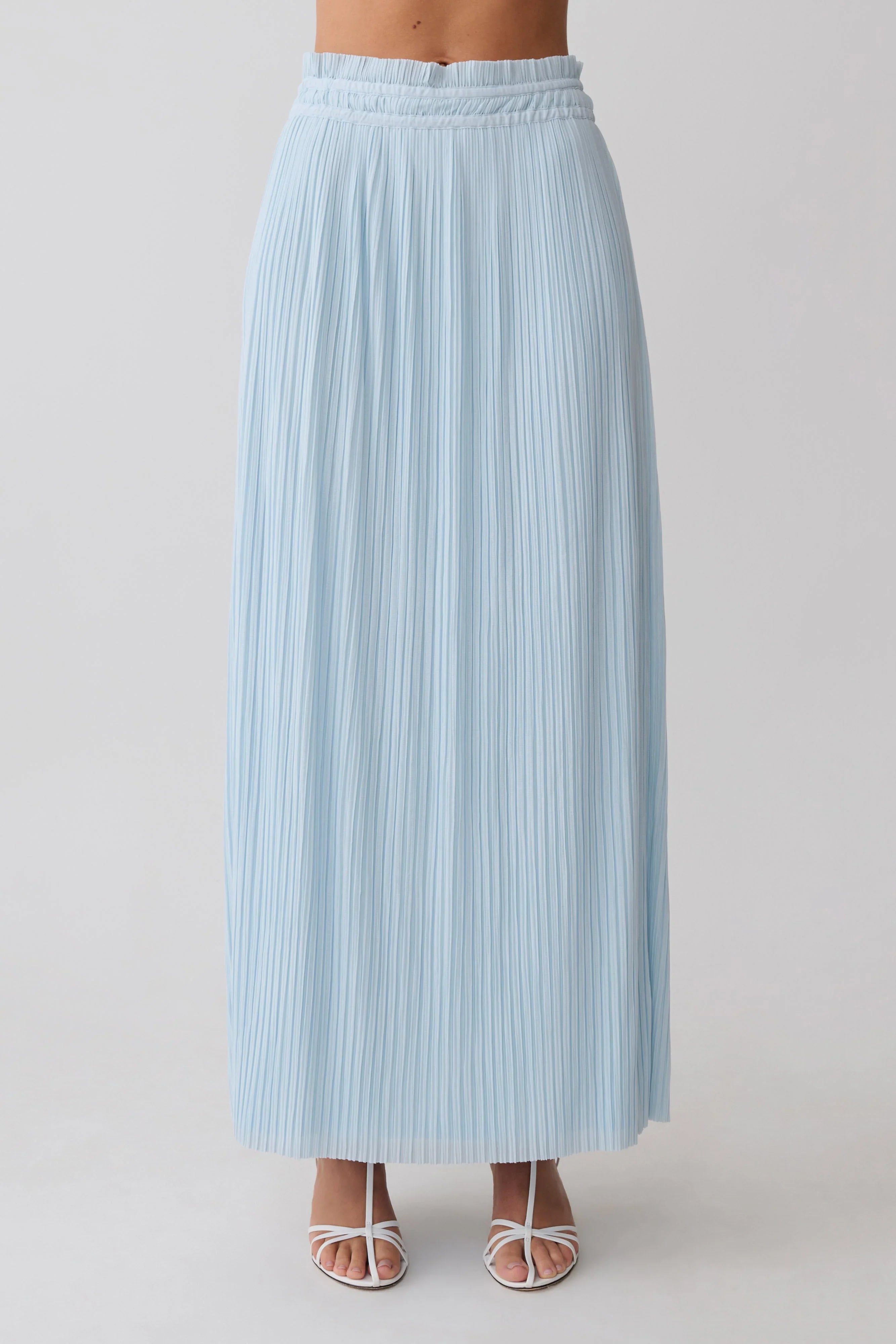 Amaris Gathered Plisse Maxi Skirt Pale Blue