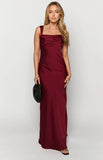 Laria Wine Satin Formal Maxi Dress