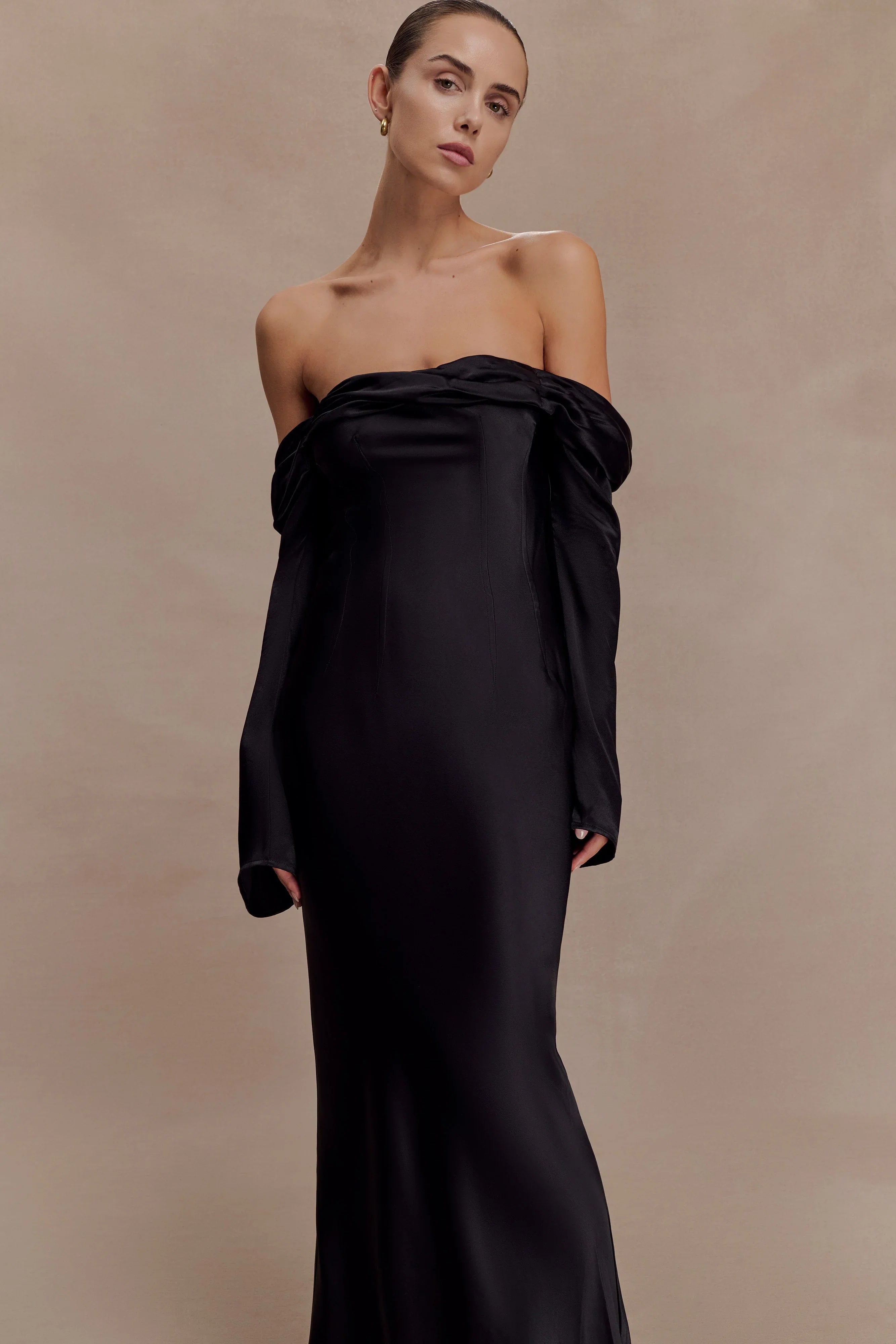Giselle Off Shoulder Cowl Neck Maxi Dress Black