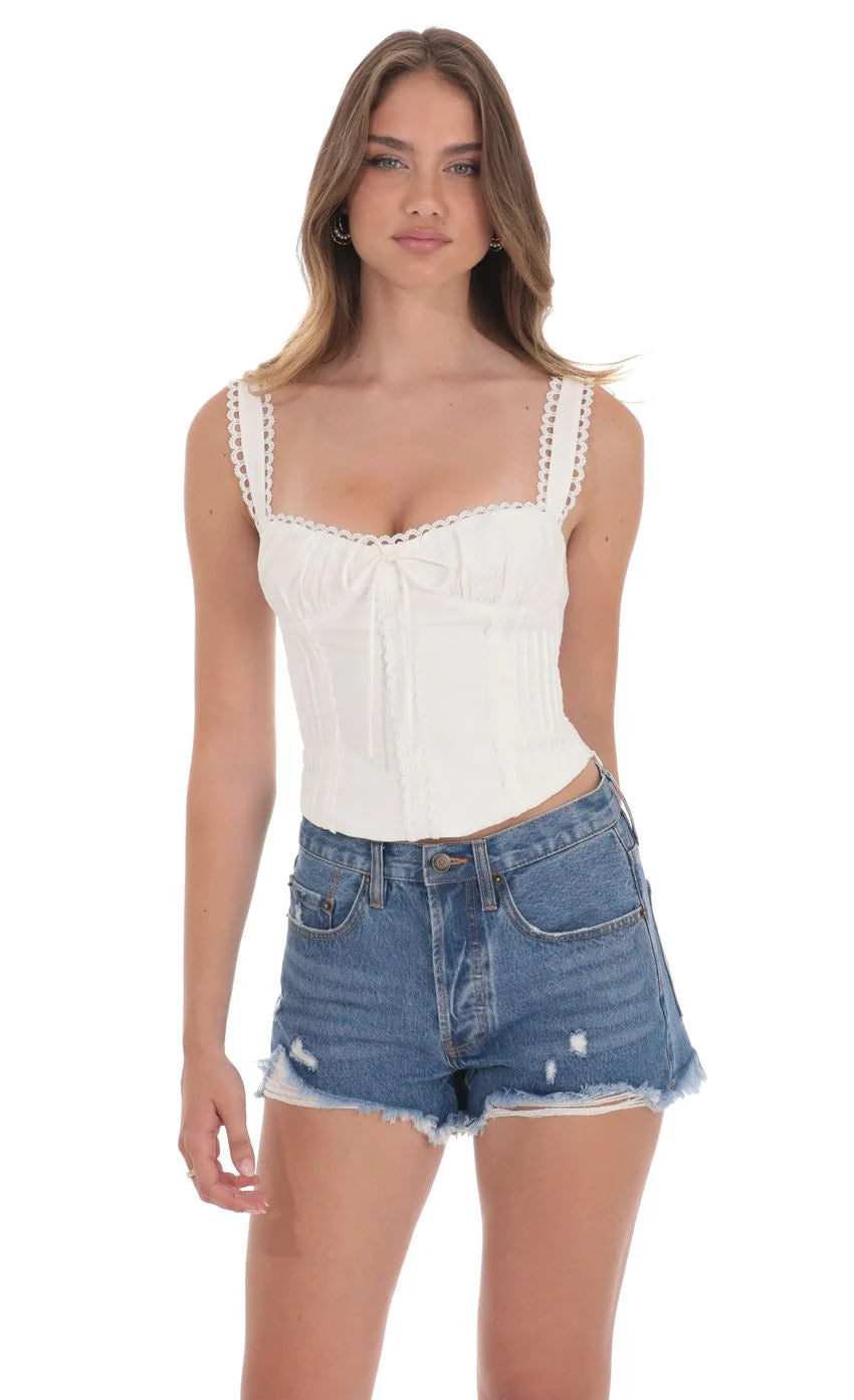 Distressed High Waisted Denim Shorts in Blue