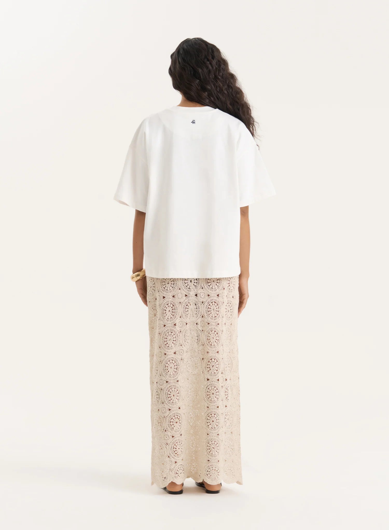 Cream Illustration Print Oversized T Shirt