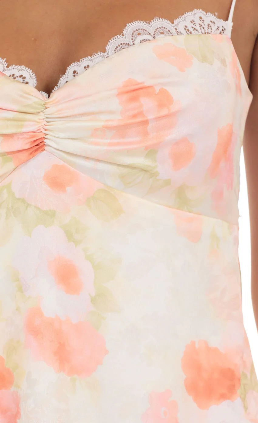 Open Back With Lace Panel Floral Mini Dress