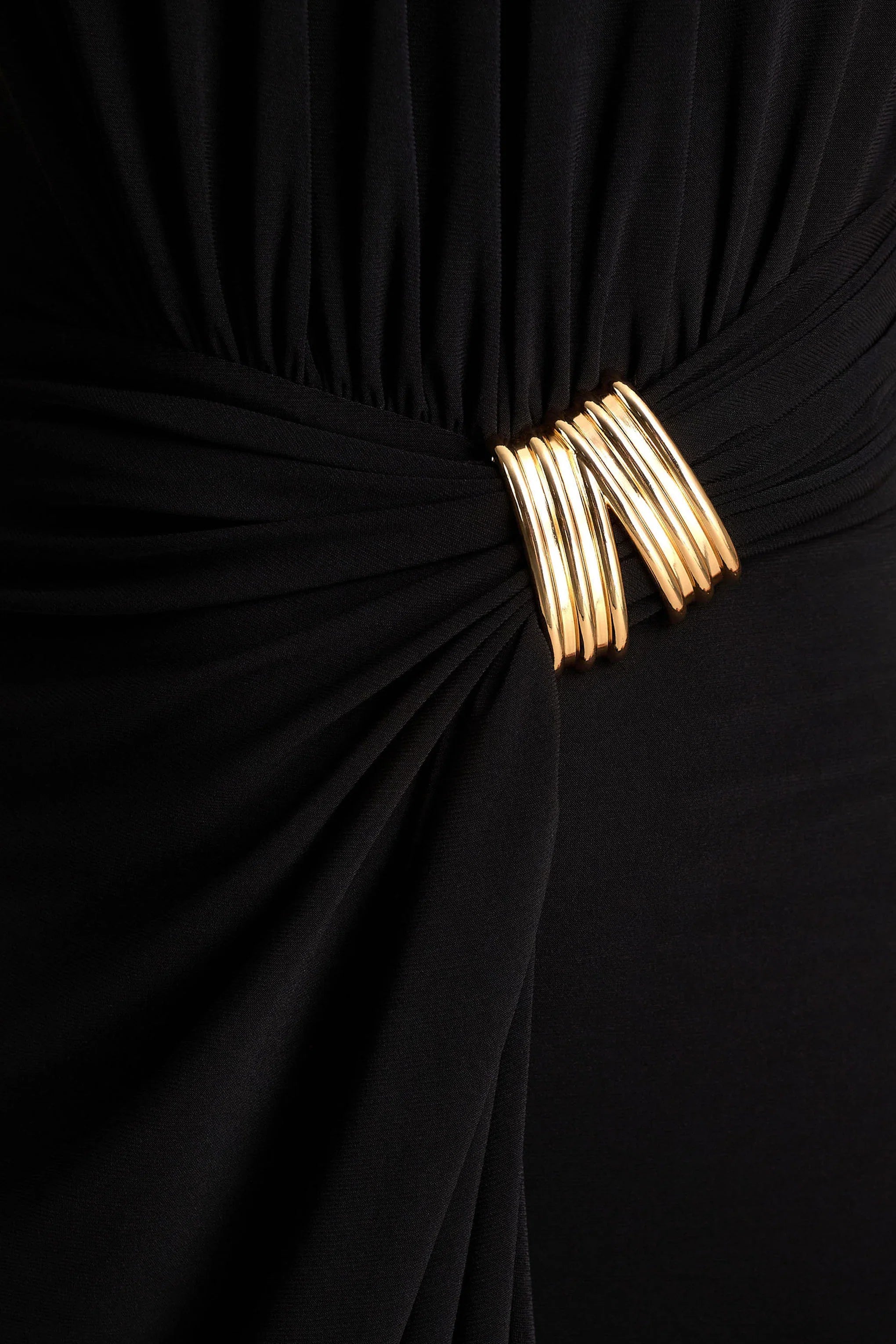 Harlow Black Crew Neck Wrapped Midi Dress