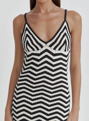 Cream And Black Stripe Knitted Maxi Dress