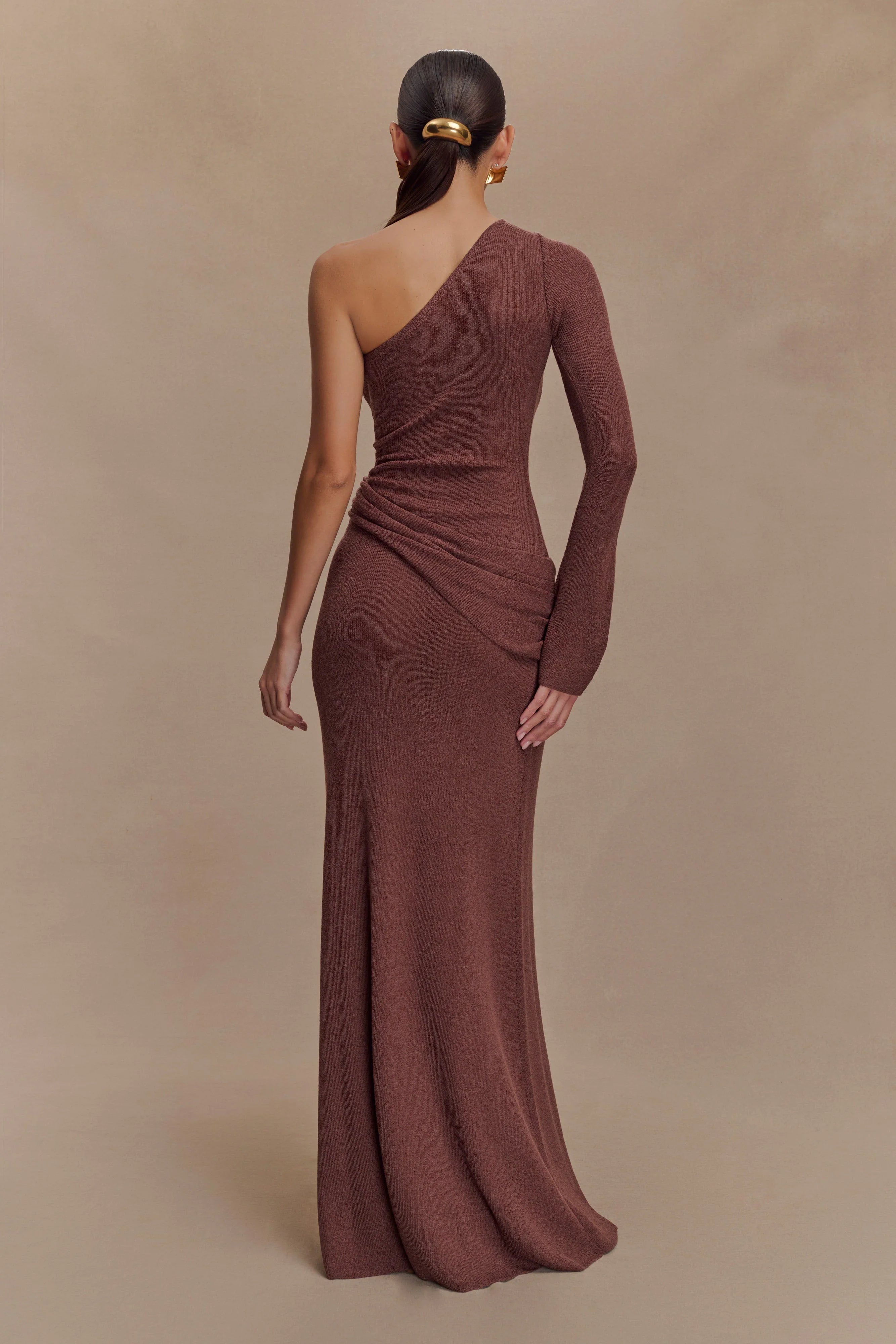 Alexius One Shoulder Knit Maxi Dress Nutmeg