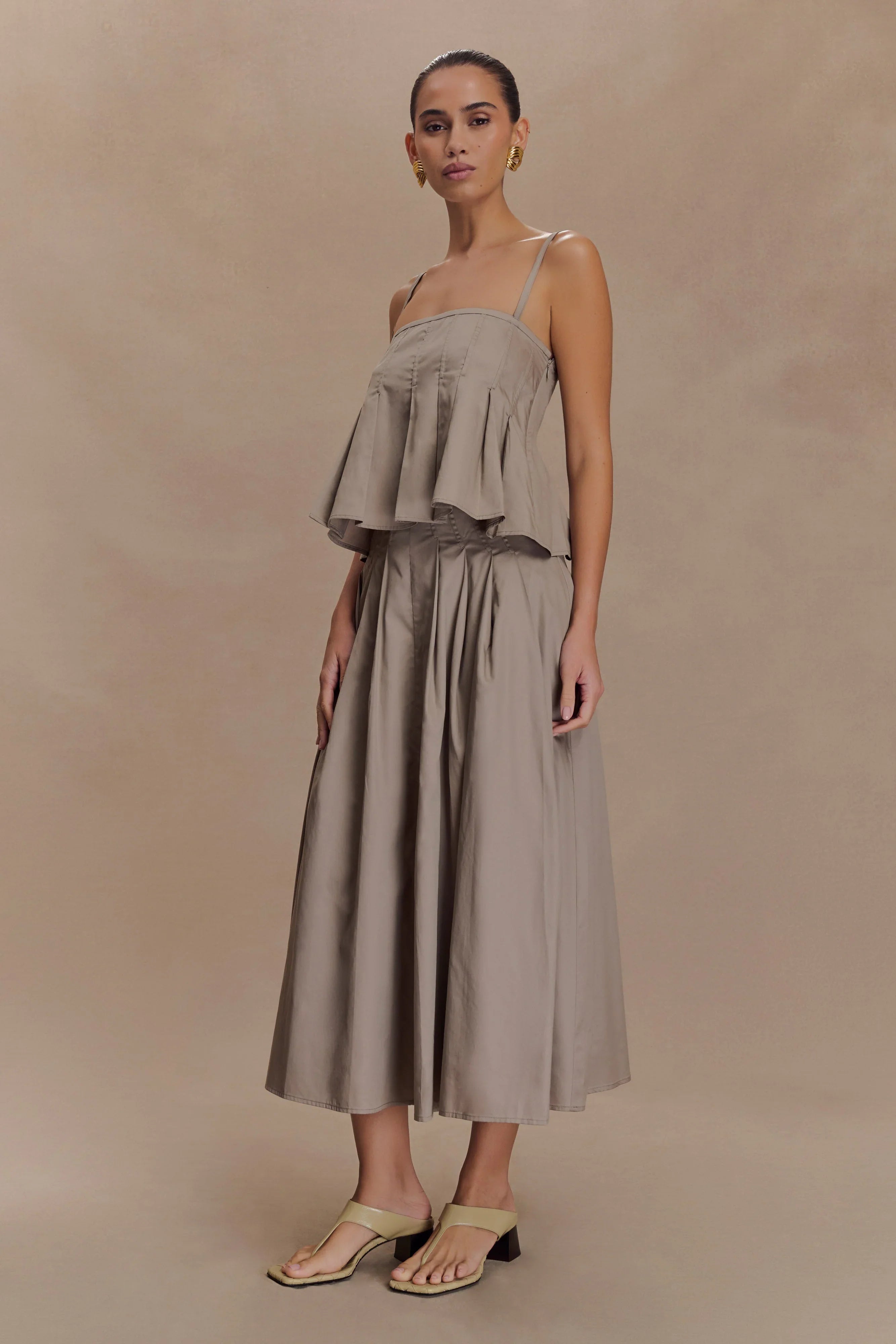 Mae A Line Midi Skirt Pebble Brown
