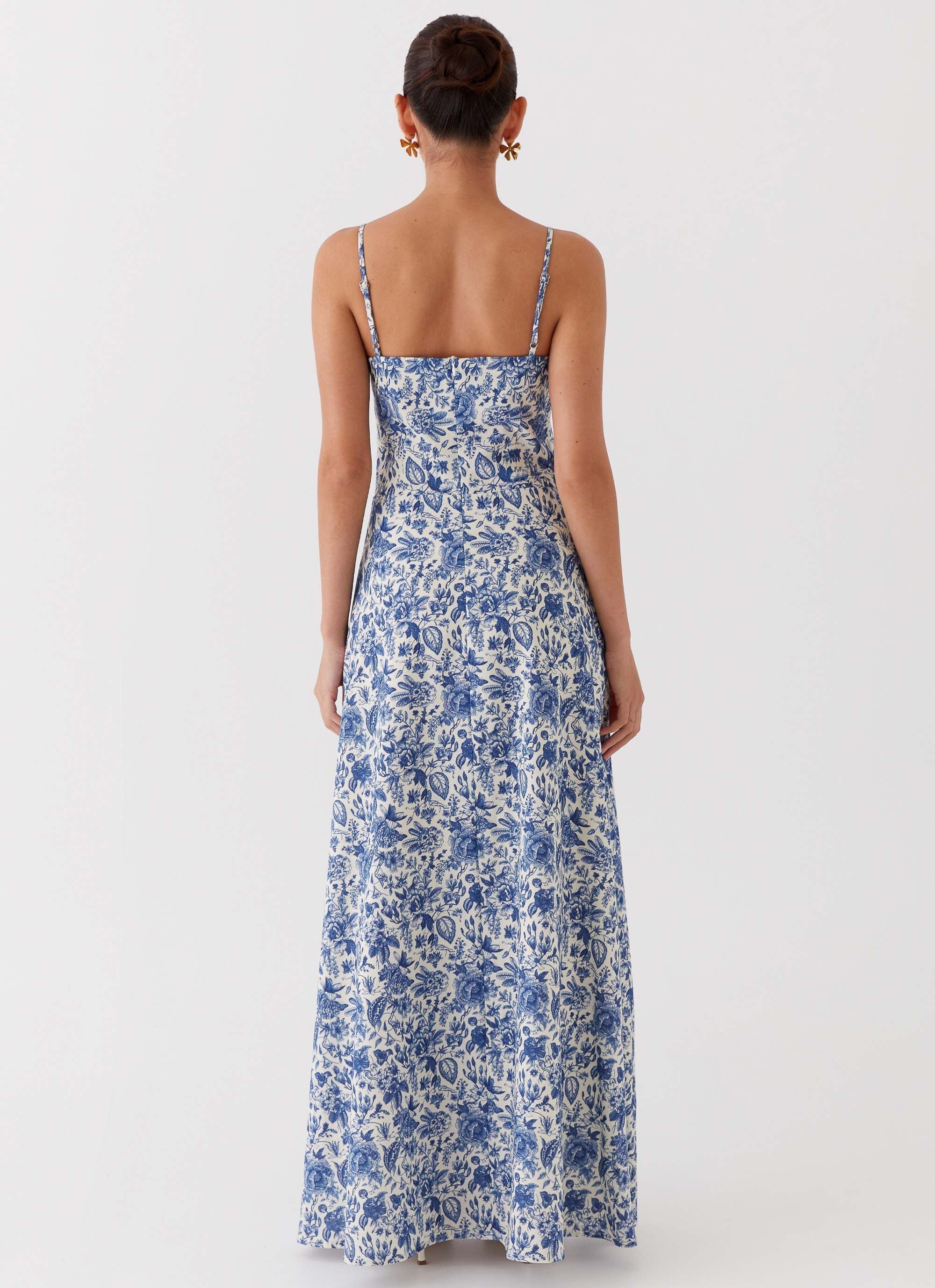 Angelina Linen Maxi Dress Blue Paisley