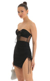 Striped Strapless Dress in Black